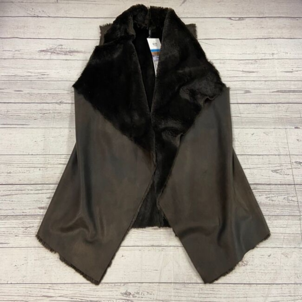 ISDA & Co Chocolate Reversible Shearling Cardigan Vest Women Size L